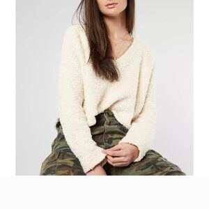 Free People Crop Boucle Popcorn Pullover Cozy Cream Women's Sweater
